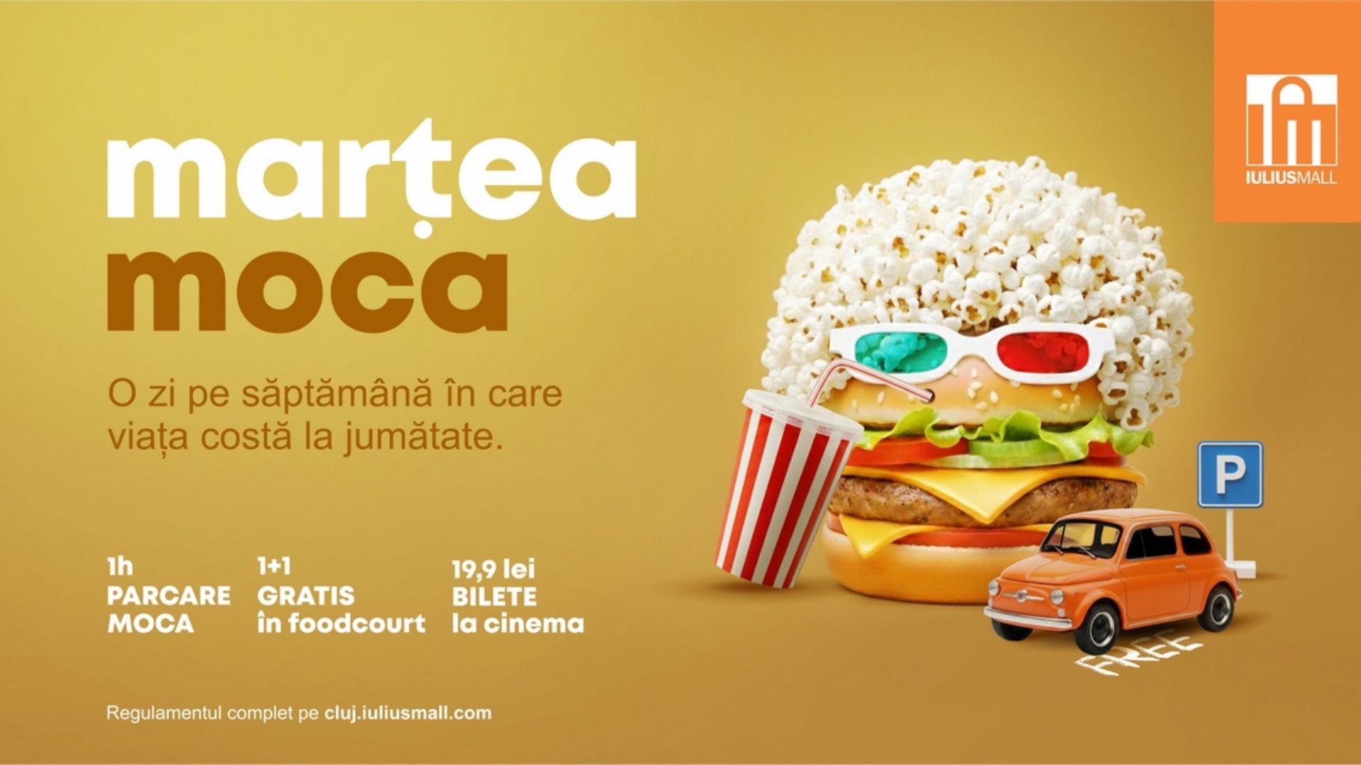 „Marțea Moca” a început la Iulius Mall Cluj! Promoții 1+1, parcare gratuită, premii și bilete ieftine la cinema în fiecare săptămână