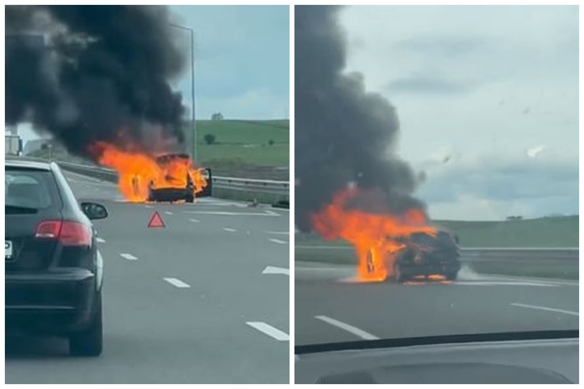 VIDEO Incendiu devastator pe DEX4, drumul de legătură dintre Cluj-Napoca și A3. Mașina e daună totală!