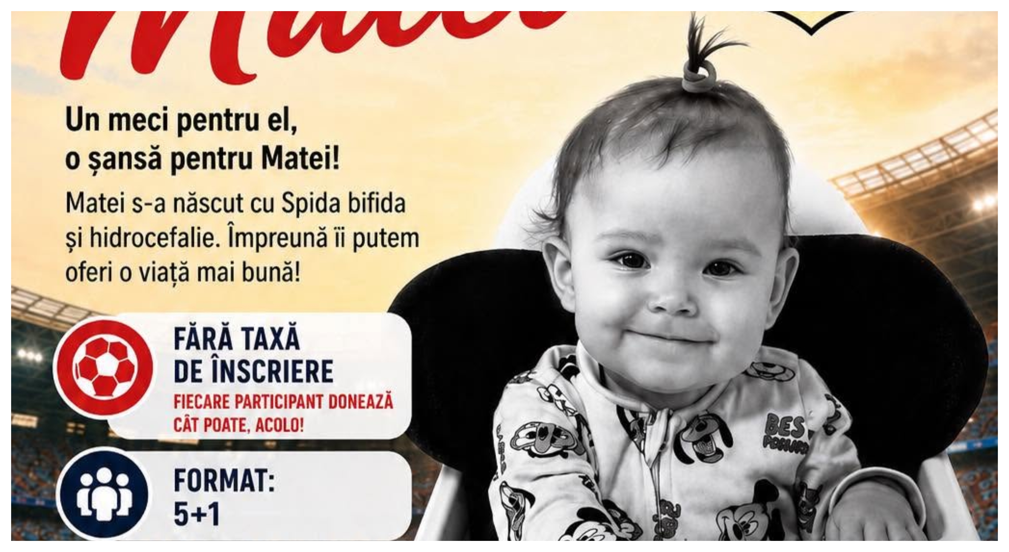 Fotbal pentru o cauză nobilă! Campionat caritabil organizat pentru Matei, copilul care luptă cu o boală gravă