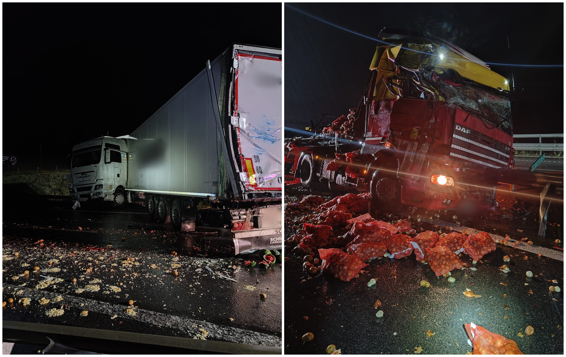 Haos pe Autostrada A10, în toiul nopții. Două camioane s-au lovit, pompierii clujeni au intervenit de urgență. Ce s-a întâmpla cu șoferii
