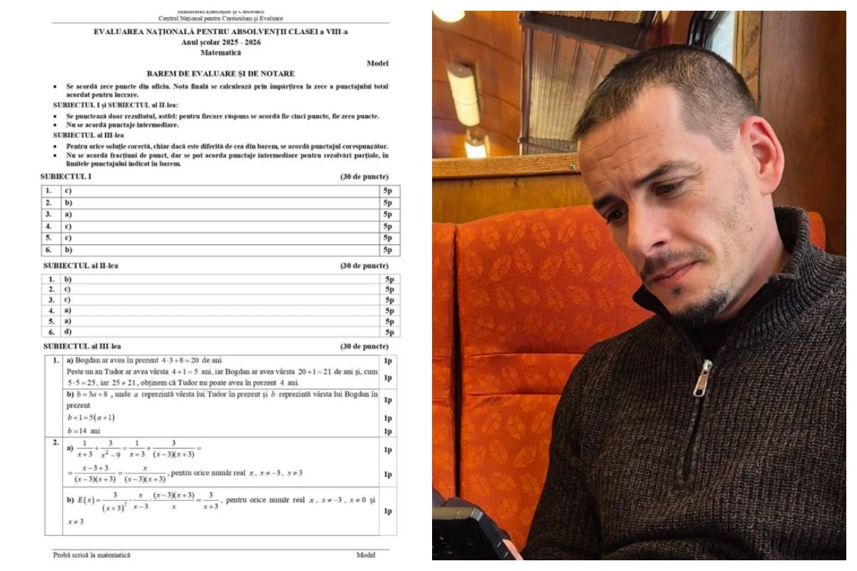 Profesor de matematică din Cluj critică diferențele mari dintre subiectele la Evaluarea Națională și modelele oficiale: „Nu iei prin surprindere elevii”