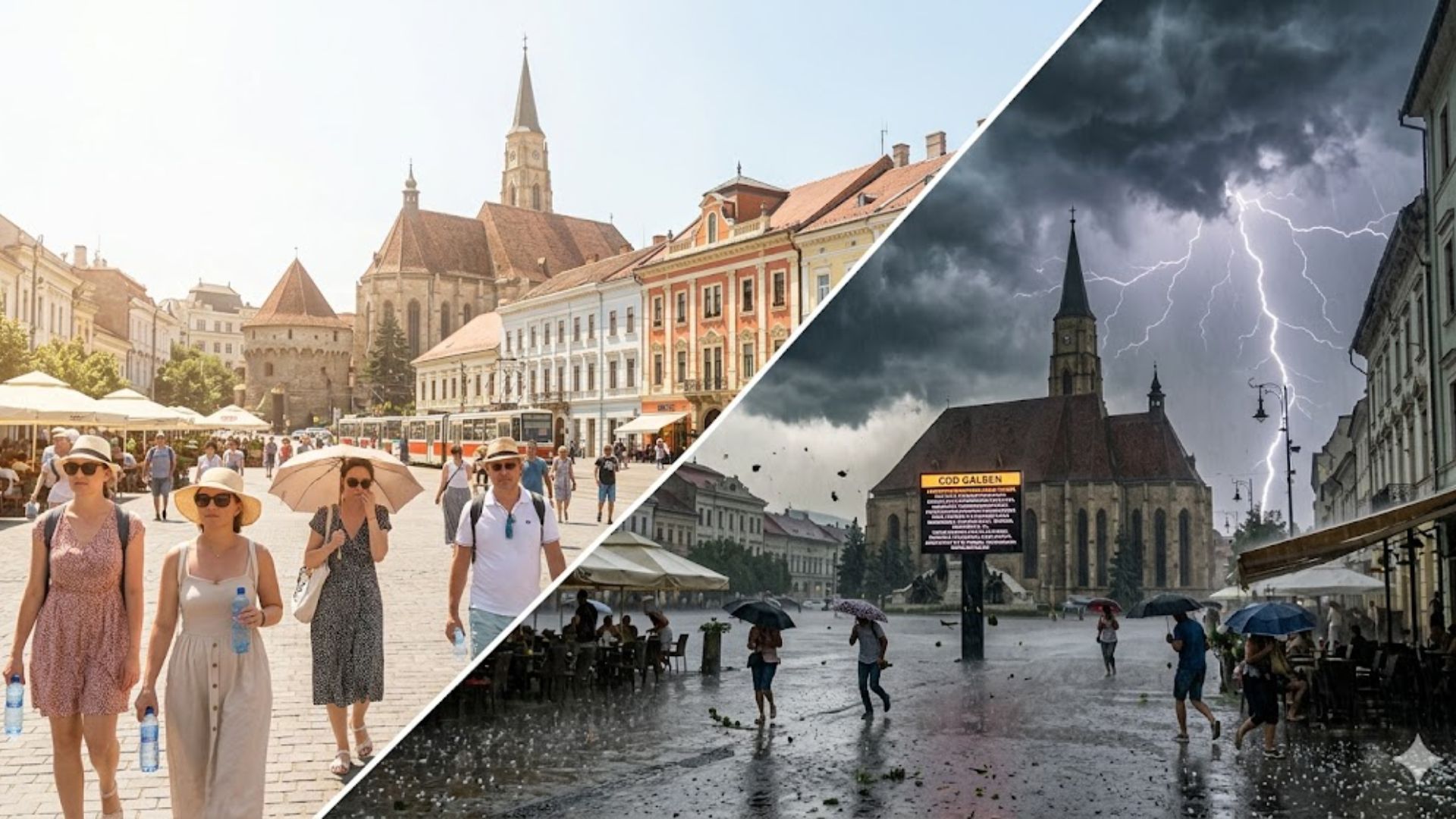 România intră sub coduri galbene de caniculă și furtuni: temperaturi de până la 34°C, vijelii, grindină și ploi torențiale. Clujul nu scapă