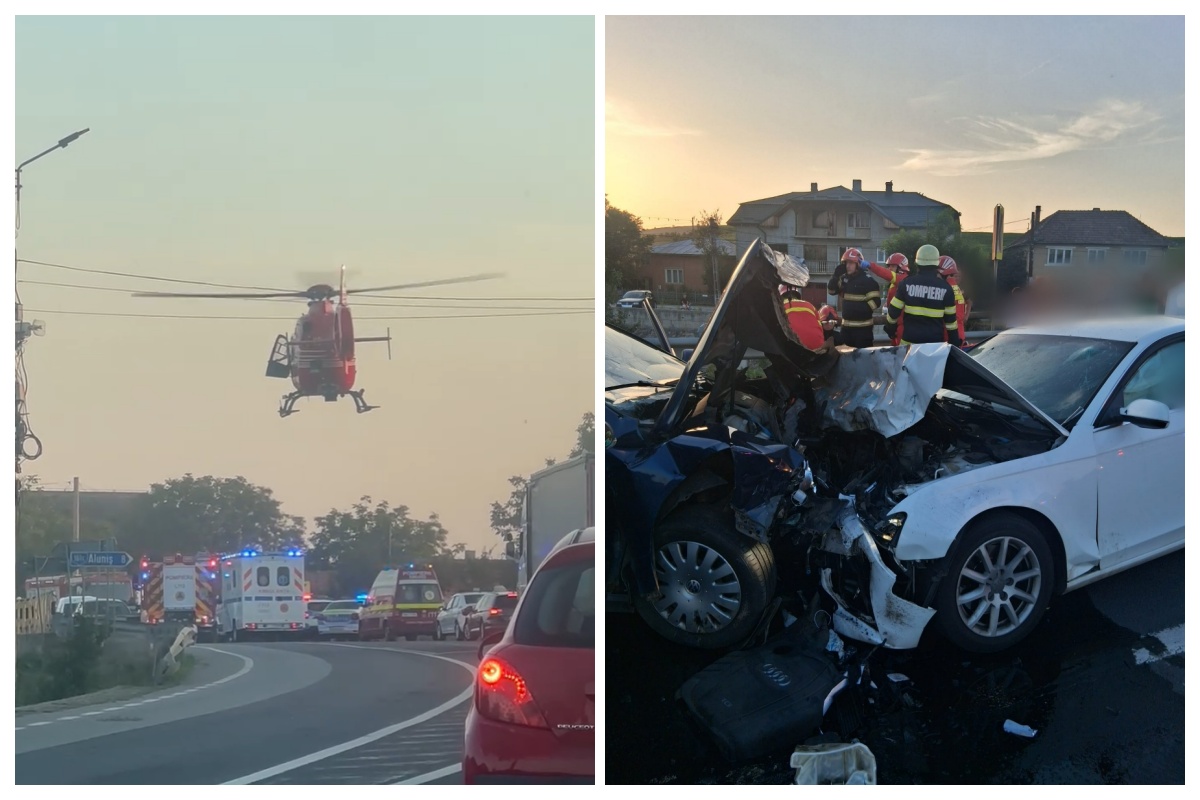 VIDEO. Accident grav în seara asta pe DN 1C, la Iclod, Cluj.  Doi tineri încarcerați, alte două femei rănite. Un tânăr a fost luat de elicopterul SMURD