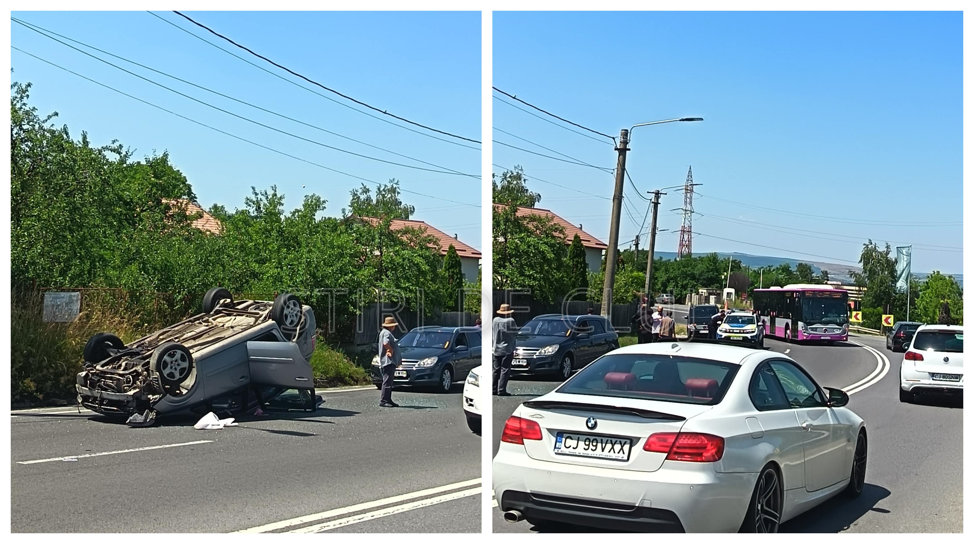 VIDEO. Accident pe Feleac, în Cluj! O mașină s-a răsturnat, traficul se desfășoară cu dificultate