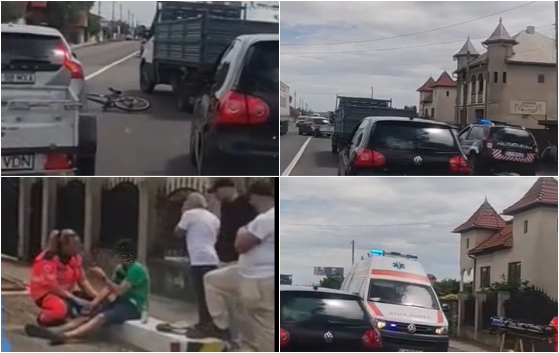 VIDEO. Copil pe bicicletă, lovit de o mașină în Gilău. Trafic îngreunat după accident. Medicii i-au acordat primul ajutor la fața locului
