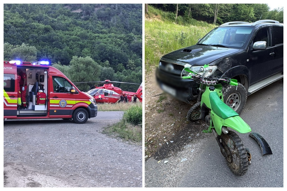 VIDEO. Cum s-a produs accidentul dramatic în care un copil de 13 ani pe motocicletă a fost grav rănit la Muntele Rece, Cluj. A intrat frontal într-o mașină