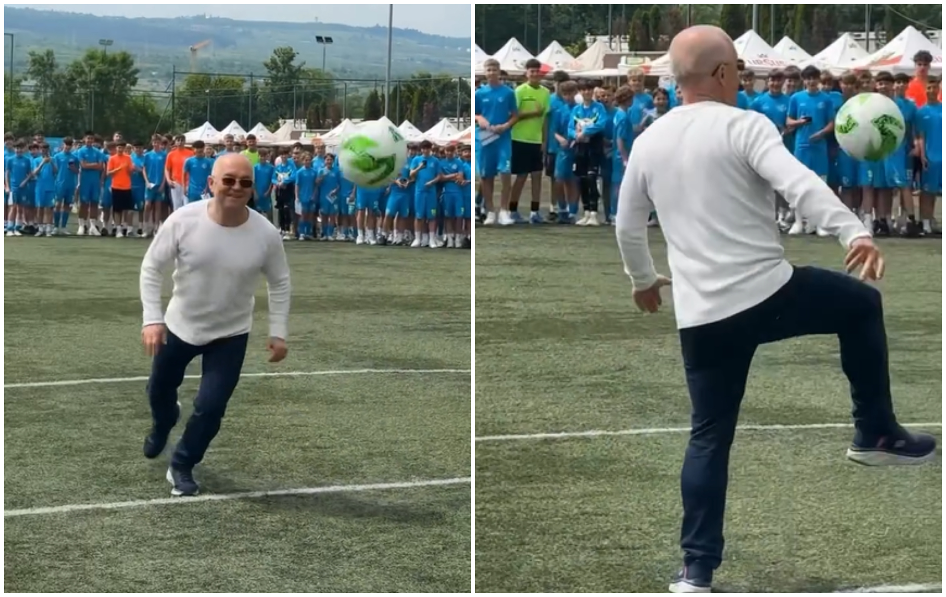 VIDEO. Emil Boc a jonglat cu mingea de fotbal ca Maradona. Cum s-a descurcat la loviturile de la 11 metri: „Pasiune pentru fotbal și încredere!”