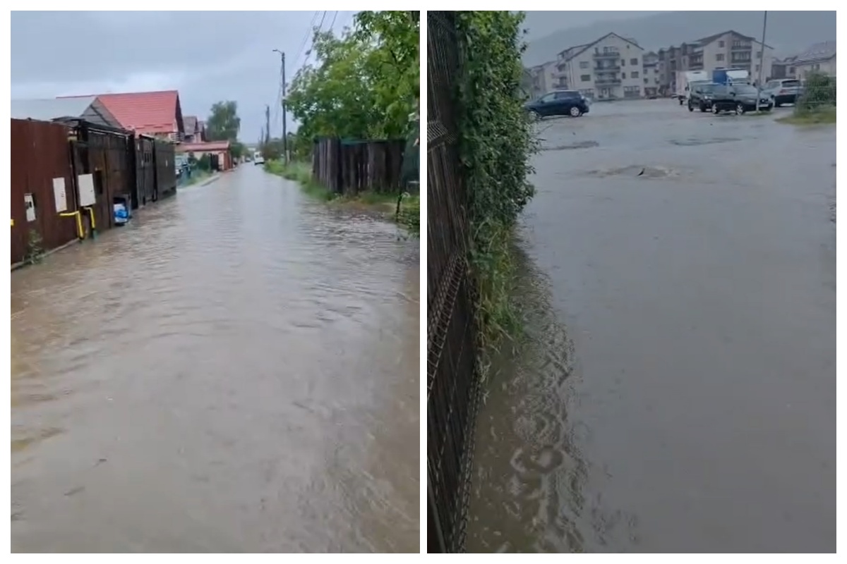 VIDEO. Inundații în Cluj: Ploaia torențială a transformat unele străzi din Florești în adevărate fluvii. Codul galben e valabil până la ora 21