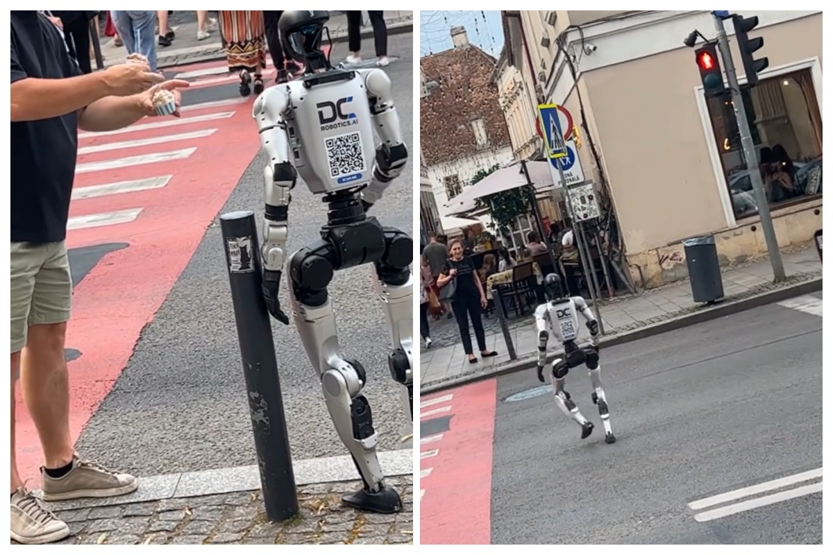 VIDEO. Robot umanoid la plimbare în Piața Unirii din Cluj? Imaginile care i-au făcut pe mulți clujeni să se uite de două ori: Așa arată viitorul?”