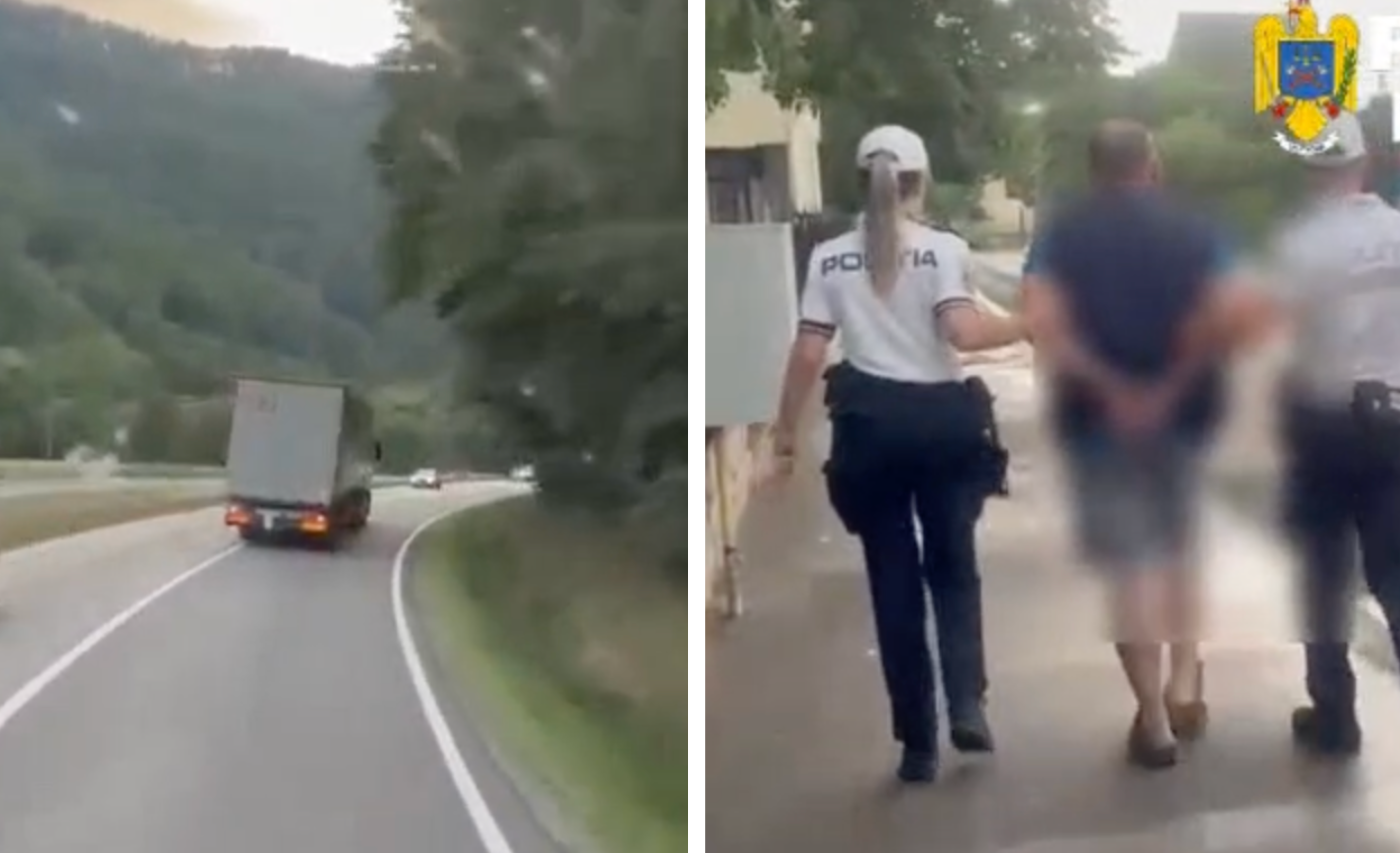 VIDEO. Inconștiență totală la volan! Un șofer de TIR a fost prins complet beat pe un drum din Cluj, la volanul unui ansamblu greu