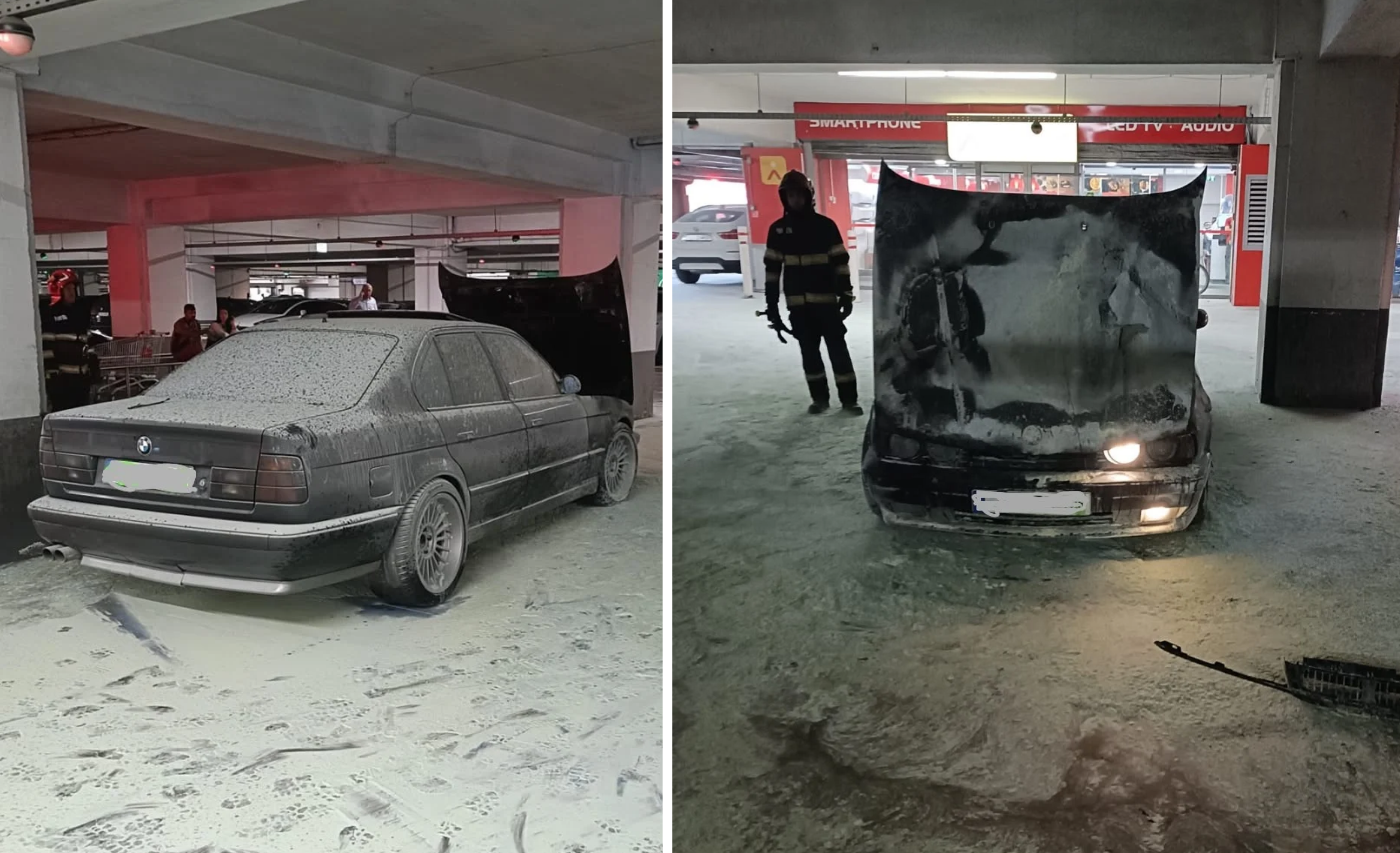 Incendiu în parcarea subterană a Iulius Mall! O mașină a fost cuprinsă de flăcări, iar pompierii au intervenit de urgență pentru a stinge focul