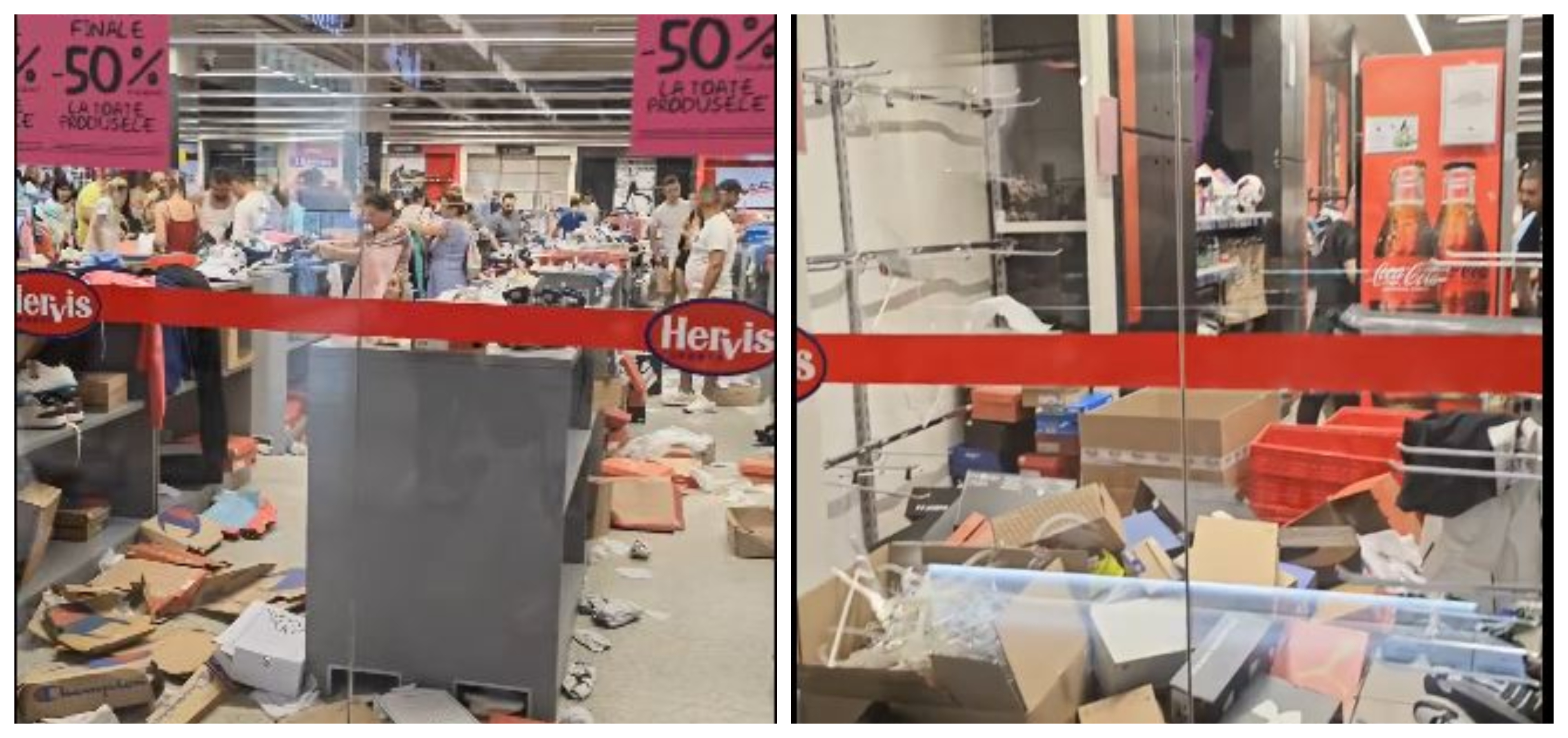 VIDEO. Magazinele Hervis din Turda și Oradea, distruse de cumpărători în goana după reduceri: „Apocalipsa, tată, cine vrea să fure, să vină”