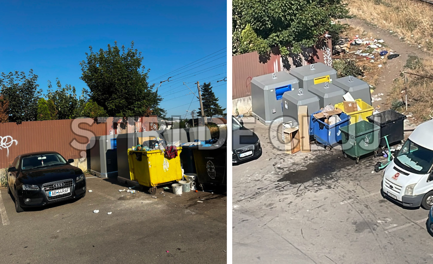 VIDEO. Probleme cu ghenele de gunoi lângă un bloc din Cluj? Gunoiul ajunge să fie împrăștiat pe locurile de parcare: „Trebuie ridicat mai des”